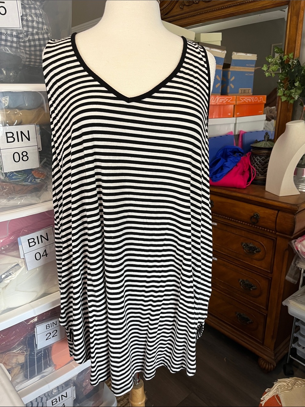 torrid Black & White Striped V-Neck Tank